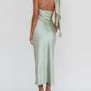 2026 Satin One Shoulder Maxi Dress for Women Summer Silk Formal Elegant Backless Ruffle Sleeveless Wedding Guest Dresses.  XS Size
