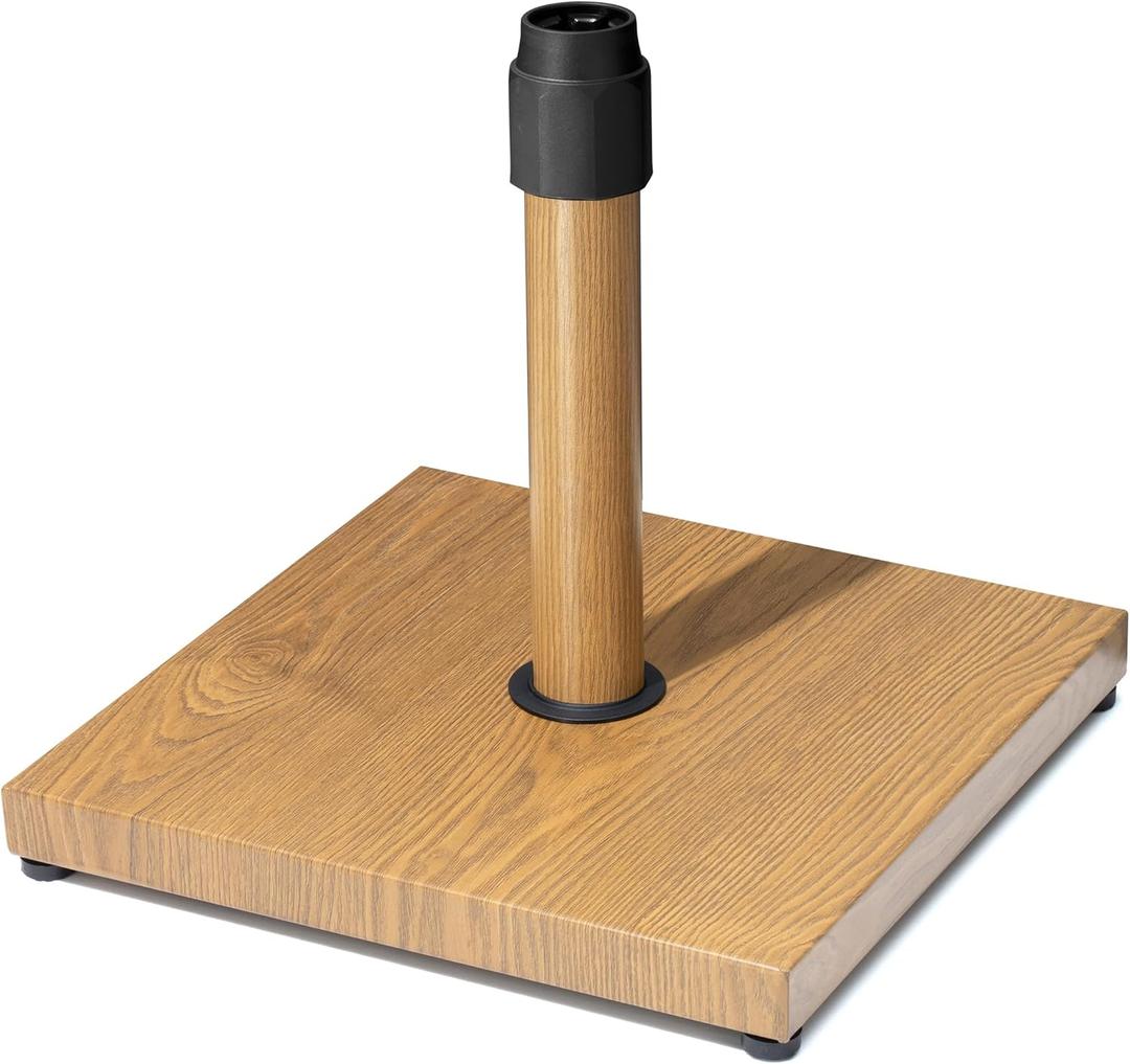 45lbs Patio Umbrella Base, Heavy Duty Fringe Umbrella Stand Pre-Filled Concrete, No Sand/Water Needed, Fits 6-12ft Market Umbrella, Wind-Resistant for Deck, Poolside, Balcony (Teak)