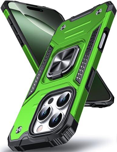 DASFOND Designed for 16 Pro Max Case with Stand, Enhanced 360° Rotatable Metal Ring Kickstand Military Grade Impact Resistant Shockproof Protective Phone Case Cover for iPhone 16 Pro Max, Green