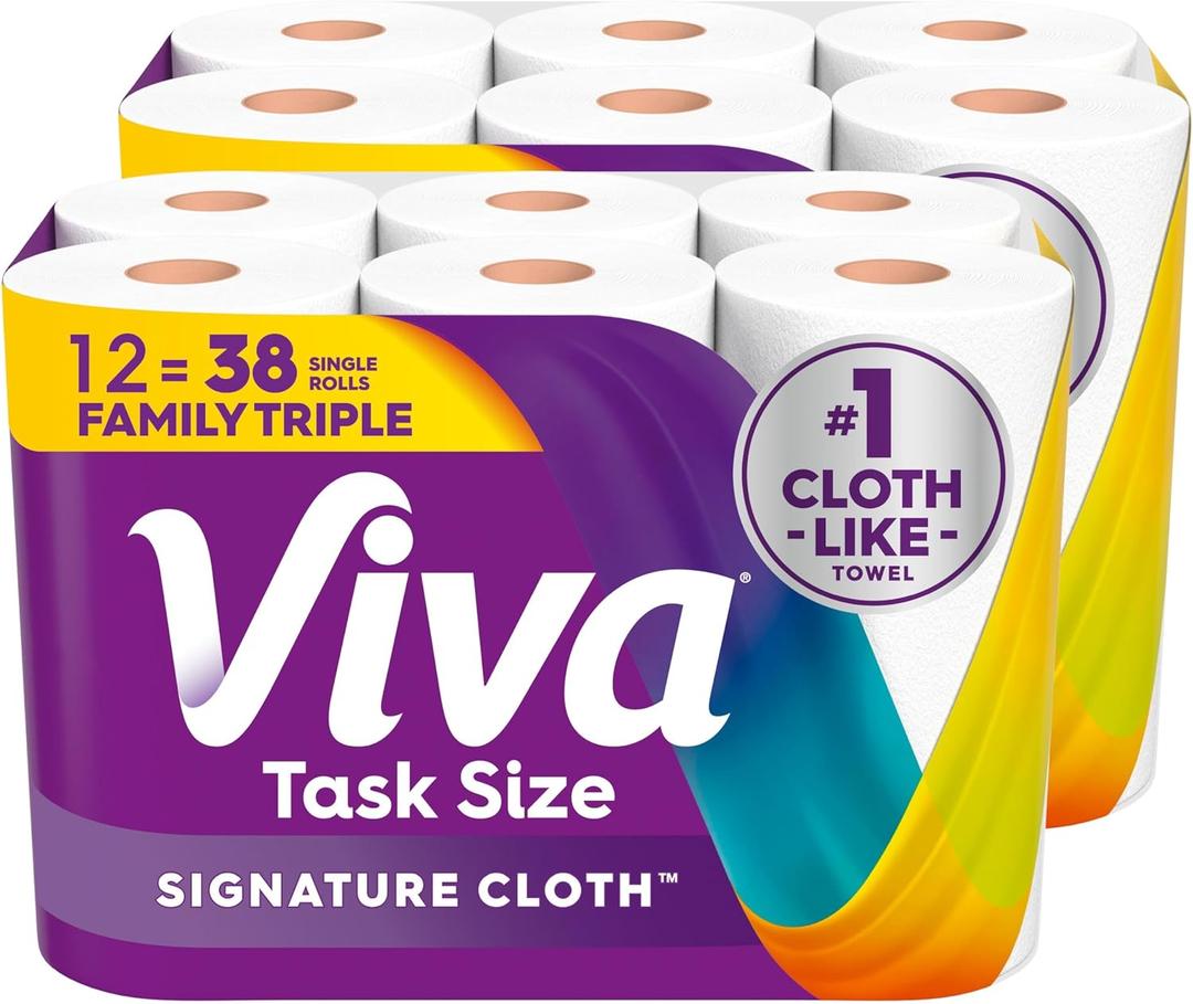 Viva Signature Cloth Paper Towels, Task Size, 12 Family Triple Rolls, 141 Sheets per Roll 