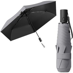 Mini Kids Travel Compact Portable Anti-rebound Folding Umbrella/Protect the safety of children/Automatic Open Close/UV Protection/UPF 50/Pocket Parasol/Rain Sun/Lightweight Small/Backpack/Car/Women (35.4inch, Grey)