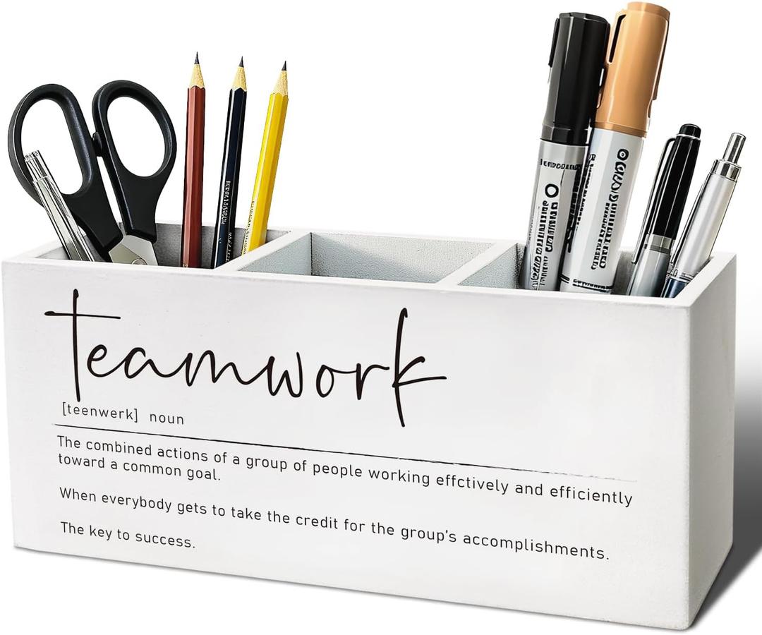 Teamwork Gifts Pen Pencil Holder, Team Gifts for Coworkers Employees Wood Desk Organizer and Accessories, Gift for Team Members at Work Pen Holder Desk Organizer for Office Tabletop (Style 1)