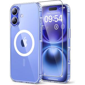 TAURI 3 in 1 for iPhone 16 Plus Case, Compatible with MagSafe [Not-Yellowing] with 2X Screen Protectors, Military-Grade Protection, Slim Magnetic Phone Case for 16 Plus 6.7", Clear (for iPhone 16 Plus 6.7", A-Clear)