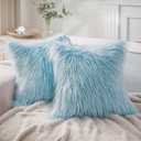 Phantoscope Pack of 2 Faux Fur Solid Throw Decorative Pillow Cover Cushion Covers Luxury Soft Decorative Pillowcase Fuzzy Pillow Covers for Bed/Couch,Light Blue 20 x 20 Inches