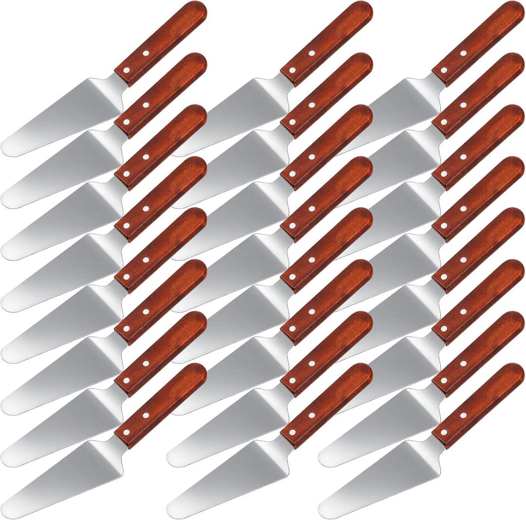 Yinkin 40 Pack Pie Server Pizza Spatula Stainless Steel Pie Spatula Wood Handle Easy to Grip Cake Cutter Slicers Utensils, 9.8 x 2.4 Inches