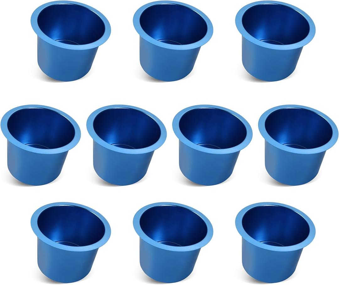 GSE Games & Sports Expert Jumbo Aluminum Cup Holder, Drop-in Cup Holder for Casino Poker Tables, Work Desks, Boats, RVs, Cars & Trucks (Blue, 10-Pack)