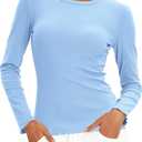 Darong Long Sleeve Tops for Women Basic Fitted Shirts | slim fit, crew neck, fall tshirt, ribbed knit, undershirt, soft material,lettuce edge, stretch (Blue, XS)