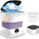 Portable Washing Machine, 15L Upgraded Mini Washing Machine and Spin Basket Deep Cleaning of Baby Clothes or Underwear, Small Foldable Washing machine for Apartments, Camping, Travel Laundry (PURPLE)
