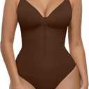 FeelinGirl Shapewear Bodysuit Tummy Control for Women Zip-Up Shapewear Thong Waist V Neck Body Shaper Going Out (Large, Dark Brown)