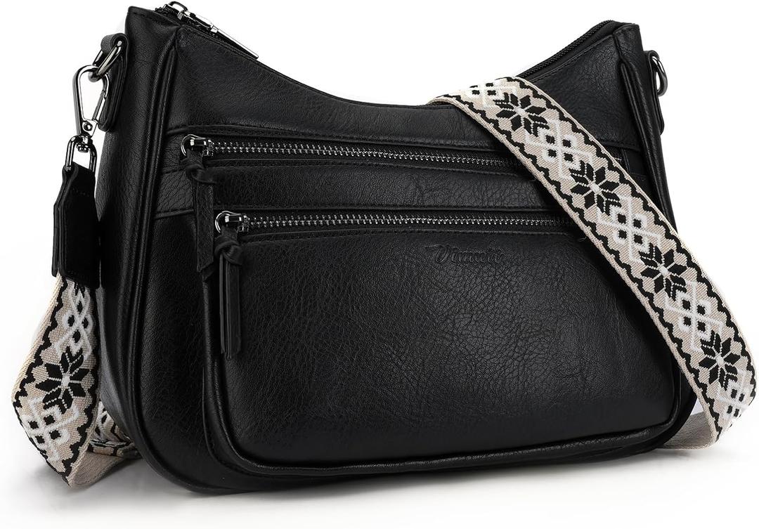 Crossbody Purses for Women Trendy Leather Crossbody Bag,Multi Pocket Shoulder Handbag Lightweight Travel Purse (05-black)