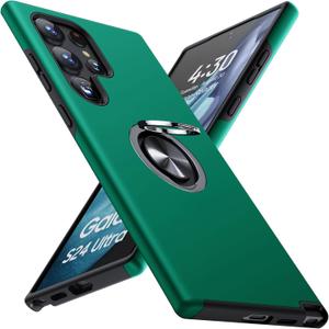 JAME for Samsung Galaxy S24 Ultra Case, Slim Fit Shockproof Protective S24 Ultra Case, with Ring Holder Kickstand, Military-Grade Protection Phone Case for Galaxy S24 Ultra Case 6.8", Green