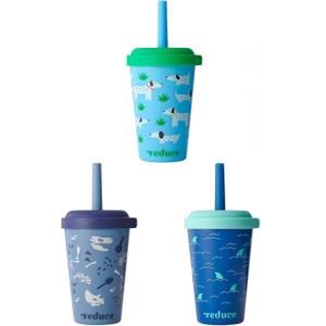 REDUCE GoGo's Kids Portable Tumbler Cups with Lids and Spill-Proof Straws - 3 Pack of Stackable 12 oz Tumblers with Twist-On Lids - Easy Storage, Dishwasher Safe - Scavenger Boy Set