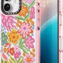 Compatible for iPhone 16 Case Cute - Durable Shockproof 6.6 ft Drop Impact Phone Case - Glitter Pink Funny Passion Flower Design for iPhone 16 6.1"