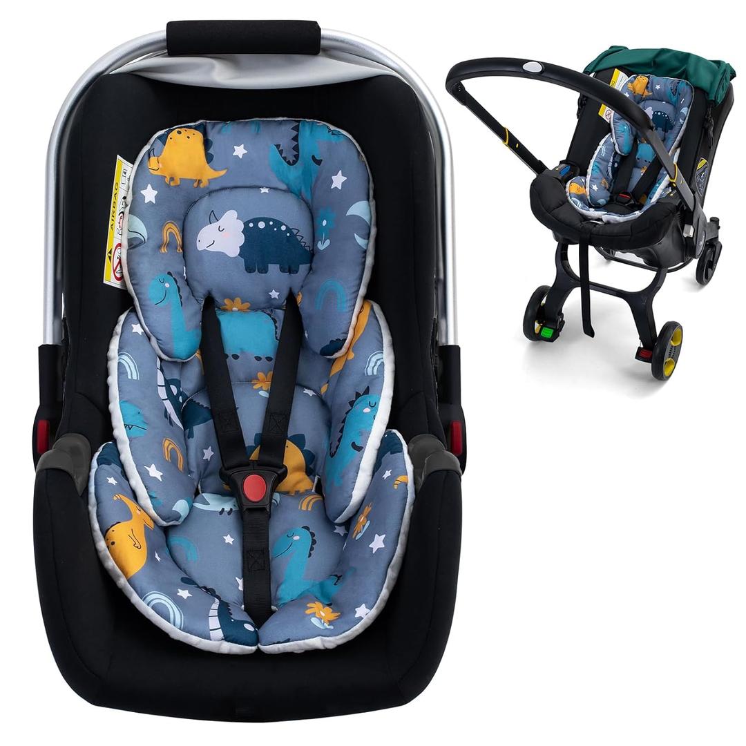 2 in 1 Infant Insert for Carseat, Newborn Car Seat Insert with 3D Mink Dot, Soft Baby Car Seat Head Support for Boys Girls, Breathable Car Seat Cushion for Baby, Stroller Cushion for Swing, Bouncer (Gray Dinosaur)