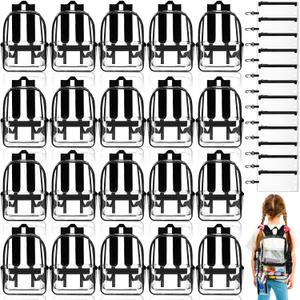 Cholemy 24 Set Clear Backpack with Pencil Case Bulk Heavy Duty PVC Transparent School Bag for Students Women Men Travel(Black)