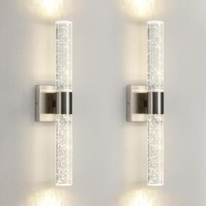 Modern LED Wall Sconces Set of Two - 4000K Dimmable Crystal Bathroom Sconces Wall Lighting Indoor Brushed Nickel Vanity Light Fixture Wall Mount Wall Lights for Bedroom Living Room,18 Inch
