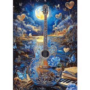 MINIWAN 1000 Piece Jigsaw Puzzles for Adults- Fantasy Guitar Moonlight Puzzle - Blue Night Sky with Butterflies Challenging Puzzles for Gifts Party Games Family Fun, Puzzle Size 27.55 * 19.68 in