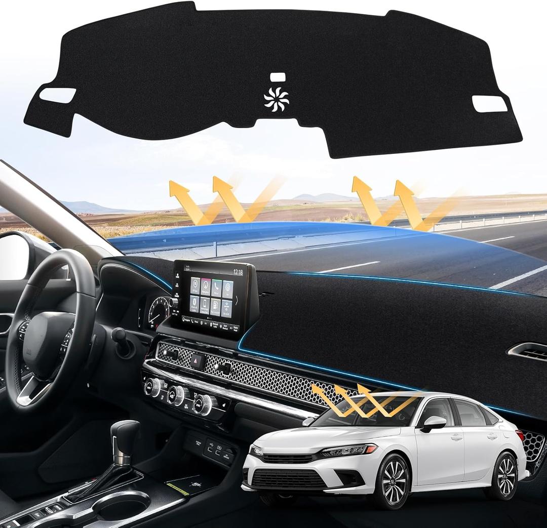 Civic Dash Cover for 2025 2024 2023 2022 Honda Civic Dashboard Cover Mat for Civic 11th Gen. Accessories Sun Shade Non-Slip Dashboard Protector Anti-Glare&Beat The Heat