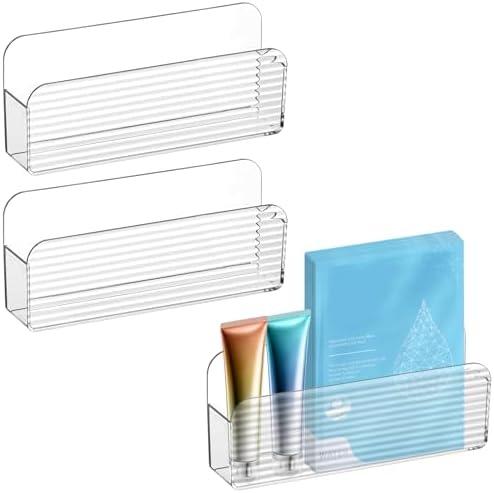 Poeland 3 Pack Wall Mounted Storage Organizer, Cabinet Door Organizer, Clear Storage Box for Bathroom, Bedroom, Mirror Medicine Cabinets (Transparent)