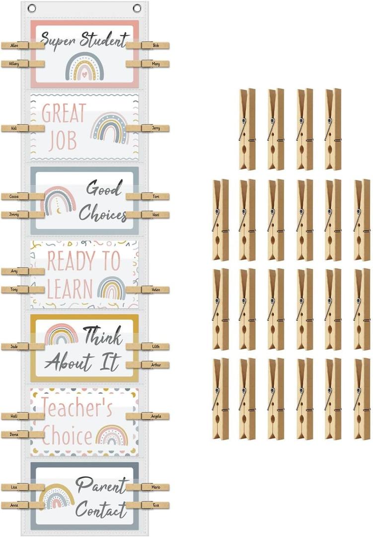 Student Behavior Clip Chart for Classroom Management Kids,Reward Chart for Kids Hanging Bulletin Board Teacher Supplies for School Preschoo (White)