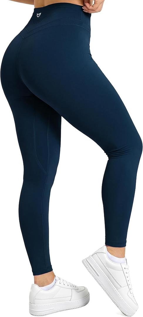 Women's Yoga Pants 7/8 High Waisted Workout Yoga Leggings for Women Butt Lifting Tummy Control Booty Tights (Large, Navy)