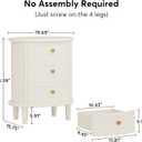 LITTLE TREE No Assembly Nightstand with 3 Drawers, Farmhouse Off-White Bedside Table for Bedroom, All Wooden Oval Nightstand with Storage