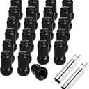 NPAUTO Wheel Lug Nuts 1/2'' x20 Thread, Conical Bulge Seat, Closed End Bulge Acorn Spline 1.38" Tall 3/4" Hex Fit for Wrangler, Ford Explorer F-150 Mustang, Impala, Dodge Dakota (Pack of 23+2, Black)