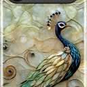  iPhone 17 Pro Case - Wireless Charging Compatible - Dual-Layer Hard Shell + Silicone Cover - Shockproof Protective Phone Case with Stylish Designs for Women - Peacock and Flower