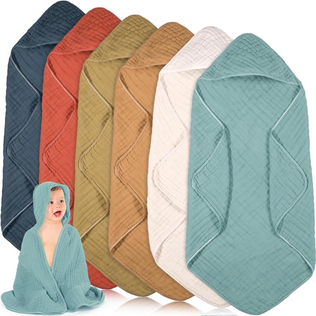 Peryiter 6 Pcs Muslin Hooded Baby Towels, 32"x 32" Cotton Newborn Bath Towel Muslin Infant Baby Blankets Absorbent Unisex Newborn Registry Gift Essentials for Girls Boys