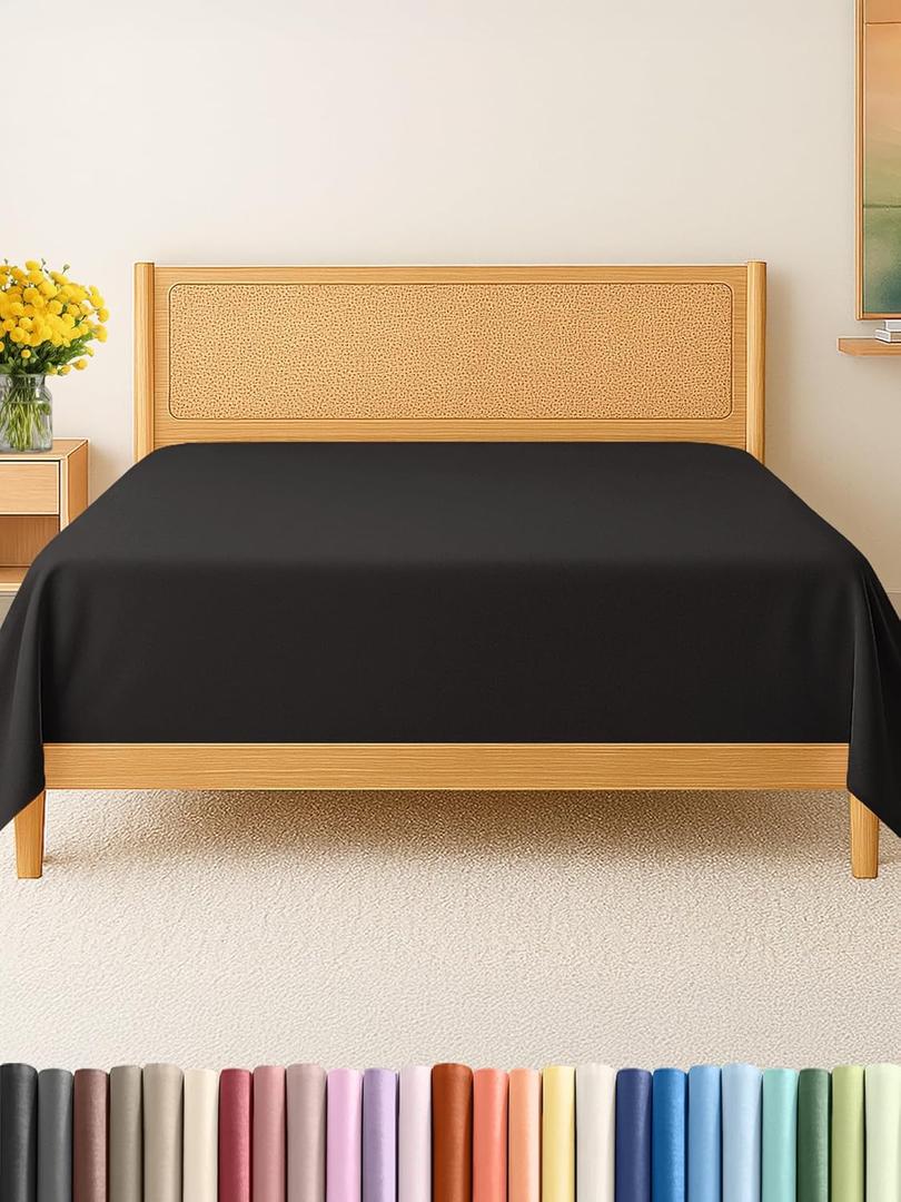 King Size Flat Sheet - Hotel Quality Top Flat Bed Sheet Only - Ultra-Soft, Comfy, Breathable & Cooling - Fade & Wrinkle Free - Easy-Care, Stain & Shrink Resistant Bedding - Easy-Fit & Oeko-Tex - Black