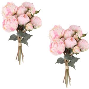 Pink Peonies Artificial Flowers 2 Bouquets Vintage Peonies 18pcs Pink Peonies with Single Long Stems Silk Flowers for Wedding Decoration Bride Bouquet Flowers Crafts Floral Arrangement (Pink)