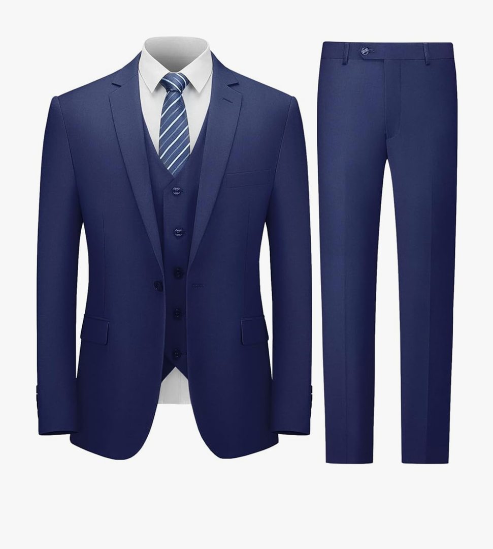 Cooper & Nelson Men's Suit Slim Fit, 3 Piece Suits for Men, One Button Solid Jacket Vest Pants with Tie, Tuxedo Set, XXL