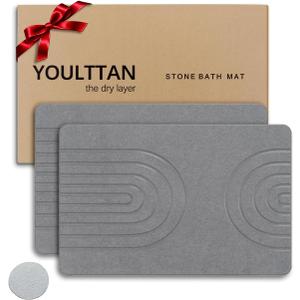 Home Bath Stone Mat 24"x16" (2-Pack) Quick-Dry, Non-Slip Diatomaceous Earth Mat, Stylish & Absorbent, Gray Semicircle