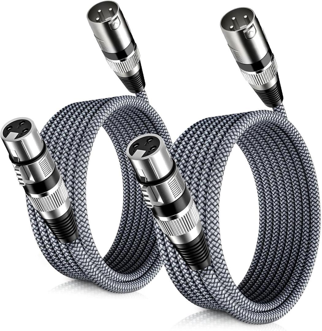 Elebase XLR Microphone Cable 2 Pack 20 Feet,XLR Male to Female Mic Cord,3-pin Balanced Shielded Cables Wire,for Amplifier Mixer,Recording Studio,Speaker Systems,Foot,FT (GRAY)