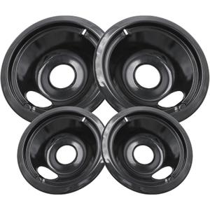 GE Black Stove Drip Pans, 10% Energy Save by Enamel Spraying Prevent Bending and Rust - Include 2 6'' Burner Drip Pans and 2 8'' Drip Bowl