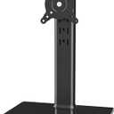 Single LCD Computer Monitor Free-Standing Desk Stand Mount Riser for 13 inch to 32 inch screen with Swivel, Height Adjustable, Rotation, Vesa Base Stand Holds One (1) Screen up to 77Lbs (HT05B-001)) (Black)