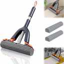 Portable Self-Squeeze Cleaning Mop,Lazy Tabletop Mop and Stainless Steel Handle Wet and Dry Use Cleaning System,Sponge Cotton Mops for Bathroom, Glass, Car (2 Cotton Heads + 1 Squeeze Handle)