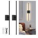 Battery Operated Wall Sconce Set of Two with Remote Control, 3000K-6000K Dimmable Black Wall Lights, Timable LED Wireless Wall Sconces, 350° Rotate for Bathroom, Living Room, Hallway 29.1 Inch