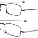 2 Pack Folding Reading Glasses Stainless Steel Mini Anti-Blue Light Blocking Reader for Men Women