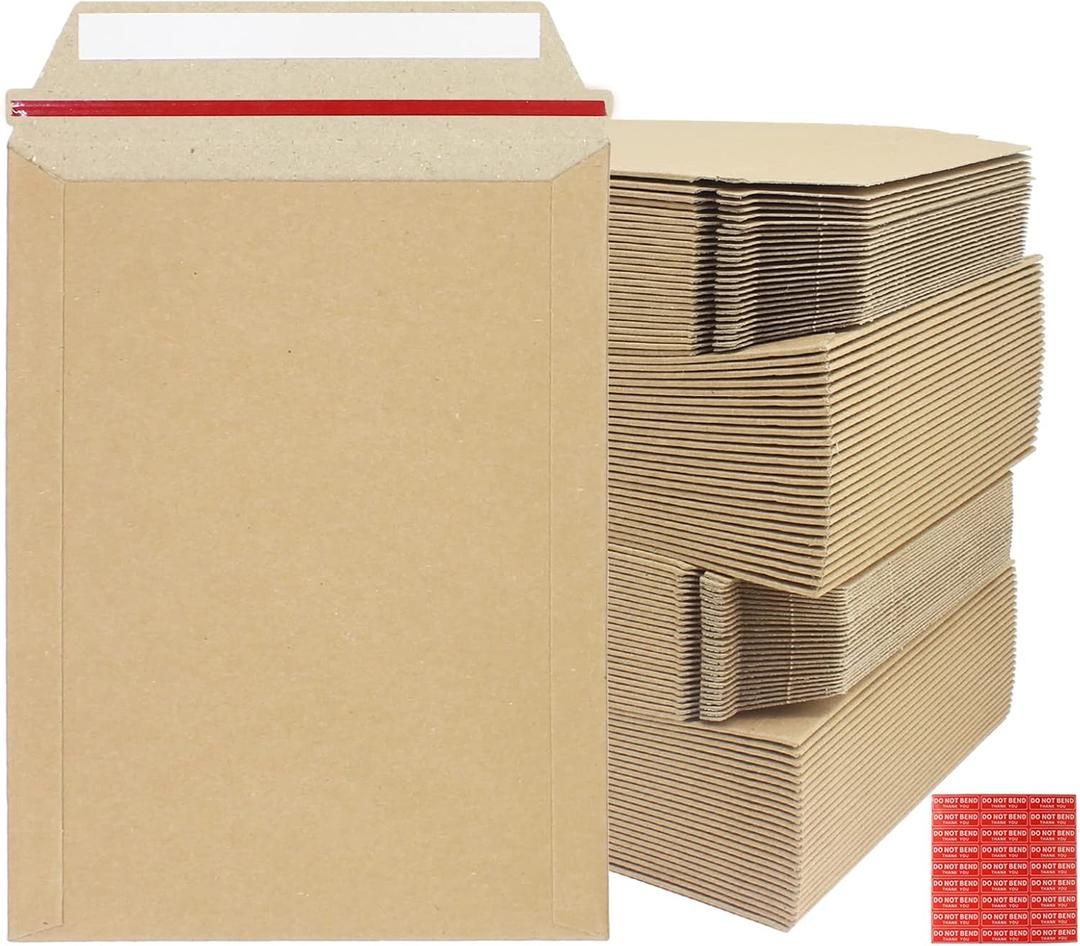 zmybcpack 100 Pack 6X8 inch Self Seal Photo Document Mailers Stay Flat Rigid Mailer Kraft Cardboard Envelopes Photography Mailers for CD, Photos, Document(Kraft Brown)