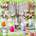 6 Pcs Colorful Flocked Easter Eggs Decorations with Bunny Ears 6.5" Flocking Egg Tabletop Ornaments for Easter Centerpieces, Large Size Decorations for Spring Home Office Party Supplies