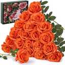 Faylifeway 20PCS Artificial Light Orange Roses, 3.9'' Silk Flower Head Fake Light Orange Rose with Long Stems, Realistic Faux Roses Bouquet for Mother's Day DIY Wedding Home Party Office Decoration