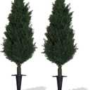 35" Artificial Cypress Topiary Cedar Topiaries for Indoors & Outdoor UV-Resistant Rated with Spike. Easy to Push in The Ground 3FT Home Garden Decor Set of 2