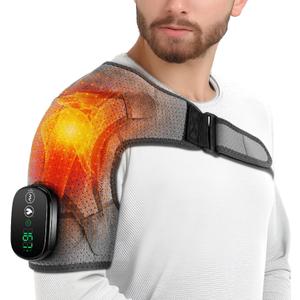 Shoulder Heating Pad with Massage, Heated Shoulder Wrap for Pain Relief, Cordless Shoulder Massager Brace for Frozen Shoulder Deep Tissue, Grey