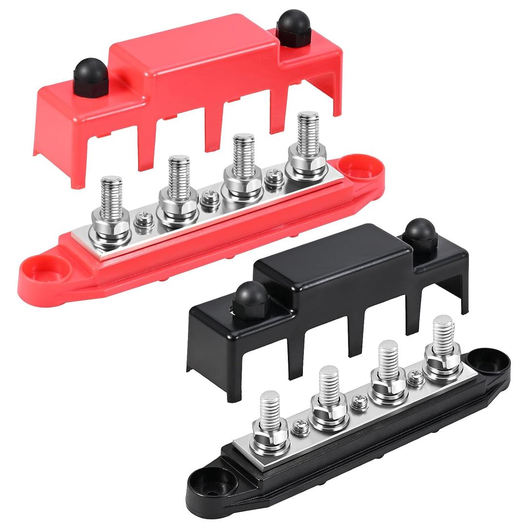 FEITON Power Distribution Block, 12V 150A Bus Bar, 5/16" Studs Terminal Strip, 12-48V Heavy Duty Terminal Block, Positive & Negative Junction Block with Cover, RV Car Marine Automotive Battery Busbar