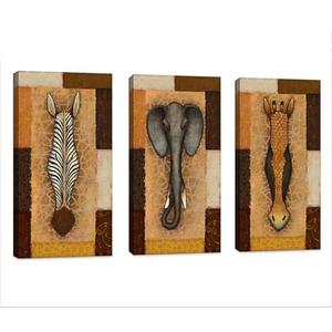iHAPPYWALL 3 Pieces Vintage Giraffe Zebra Elephant Canvas Wall Art African Animal Landscape Picture Artwork for Rustic Bedroom Home Decor Ready to Hang 12x24inch x 3pcs