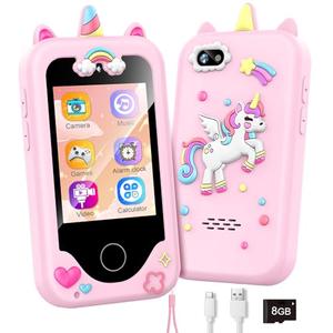 WEOLULI Kids Smart Phone with Dual Camera, Game & Music Player, Toddler Learning Play Toy Cell Phone, Gifts for Girls, Christmas, Birthday, Age 3-10, Light Pink