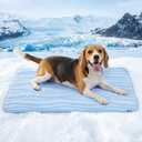 ZOMISIA Cooling Mat for Large Dogs - Thin Portable Pet Cooling Pad, Breathable and Washable Cool Fiber with Non-Slip Bottom, Outdoor Use for Summer, 36x27, Blue
