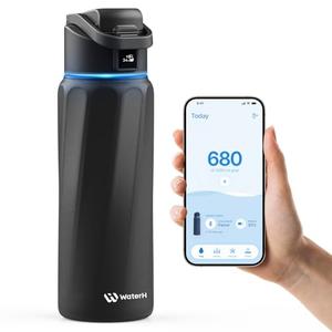 WATERH BOOST Smart Water Bottle with Reminder & Tracker - Double Wall Vacuum Insulated Stainless Steel, Wide Mouth 32 oz, Ideal Gift - Black