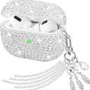 Compatible with AirPods Pro 1st Generation Case Glitter Rhinestone Cute Case for AirPods Pro with Shining Silver Dream Catcher Keychain Charm
